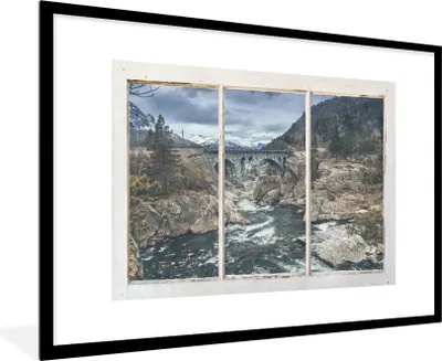 Produktbild von MuchoWow® Gerahmtes Poster Aussicht - Brücke - Wasser 90x60 cm - Poster mit Schwarzem Bilderrahmen Wandposter Rahmen Foto Bilder - Wanddekoration - Fotos