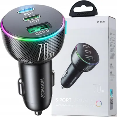 Image de Joyroom Chargeur de voiture 70W avec 3 ports : Usb, 2 X Usb C Noir (Jr-Cl26)