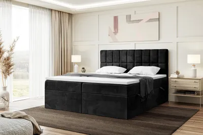 Produktbild von MEBLINI Boxspringbett mit Bettkasten - Gepolstert Doppelbett mit Matratze und Topper - Polsterbett mit Stauraum - Bett mit Kopfteil - Stauraumbett - LUKAS - 180x200 - H4/Schwarz Samt