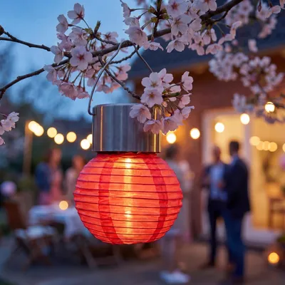 LED Solar Mini Lampion - kaltweiße LED - H: 9,5cm - D: 7cm - Lichtsensor - rot