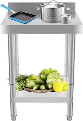 Produktbild von Edelstahltisch Gastro Edelstahl Arbeitstisch Silber Lebensmittel Zubereitungstisch Gewerbliche Arbeitstisch für Küche Bar Restaurant Mit Aufkantun,61 * 61 * 90cm