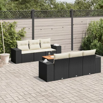 Produktbild von Design 7-tlg. Garten-Sofagarnitur mit Kissen Schwarz Poly Rattan, Gartenmöbel-Sets 2024 Neu