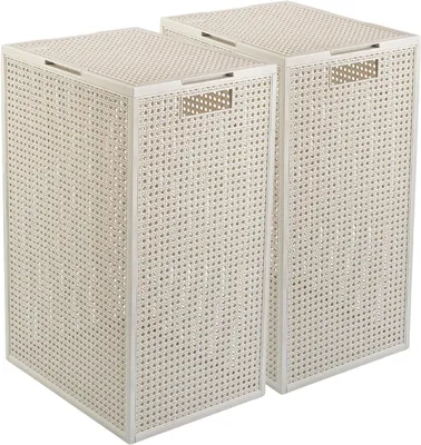 Produktbild von Curver Kaya Wäschekorb mit Deckel – 2er-Set – je 60 Liter – 38×29×58,5 cm – Weiß – Kunststoff – mit Belüftung
