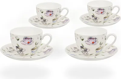 Produktbild von Buchensee Teetassen / Kaffeetassen Porzellan, 4 Tassen je 210ml, Tassendeko, Fine Bone China