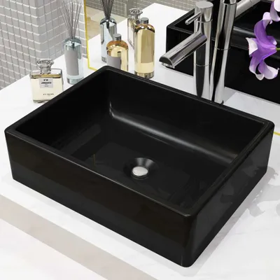 Produktbild von ZMH Waschbecken Keramik Rechteckig Schwarz 41 x 30 x 12 cm