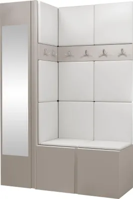 Produktbild von MIRJAN24 Garderoben-Set Orion X, Garderobe mit Sitzbank mit 11 x Wandpanel 42x42 (Farbe: Cashmere, Soft 017)