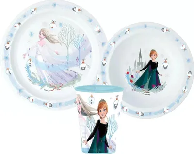 Produktbild von Disney Die Eiskönigin Weihnachten Geschirr-Set 3 teilig Becher Teller Schüssel