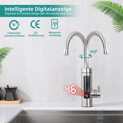 Produktbild von Durchlauferhitzer 230V Elektrischer Wasserhahn Küche Homelody 360°Schwenkbar Küchenarmatur mit Durchlauferhitzer Spültischarmatur Spüle Mischbatterie
