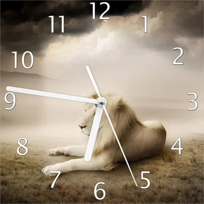 Produktbild von Wallario Design Wanduhr Stattlicher ruhender Löwe in Afrika in Sepiafarben aus Echtglas, Größe 20 x 20 cm