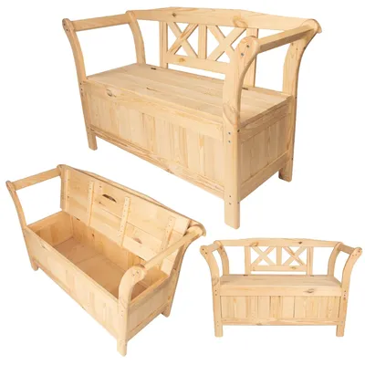 Immagine prodotto di Panchina da giardino, in legno di pino, dimensioni 119 cm x 43 cm x 75 cm, adatta a più persone, vano portaoggetti sotto la seduta, design minimalista