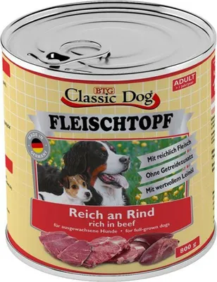 Produktbild von BTG Classic Dog Classic Dose Adult Fleischtopf Pur Reich An Rind, Adult, jede Rasse, Rind, Fleisch, 800 g