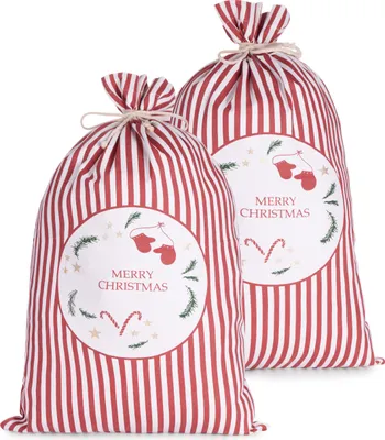 Produktbild von BRUBAKER Weihnachtssack Merry Christmas Rot Weiß - 80 cm Geschenksack Weihnachten - Nikolaussack, 2 Stück