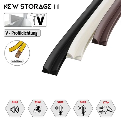 Produktbild von Fensterdichtung Türdichtung selbstklebend Dichtband I P E D Profil Dichtung EPDM Gummi V-Profil  9x6 10m schwarz