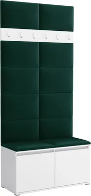Obrázek produktu pro Šatní set Noris I, čalouněná šatní skříň 100 cm s lavicí, nástěnnými panely a háčky (barva: bílá + Trinity 28)