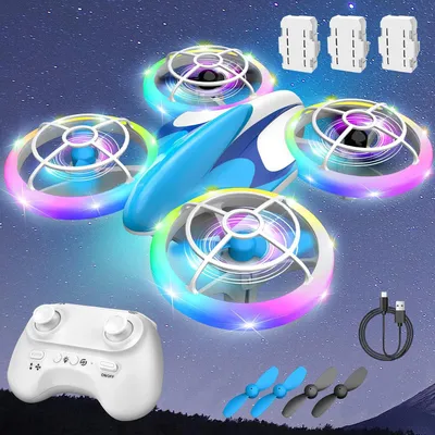 Produktbild von Drohne für Kinder, RC Drohne, Quadrocopter, 360°Flips, LED Lichter für Indoor Outdoor, mit 3 Akkus, 30 Min Flugzeit, Geschenk für Kinder Anfänger