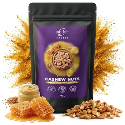Produktbild von Nustino - Geröstete Cashewnüsse Honey Mustard Crunch Honig-Senf 100g - Ohne Öl Geröstet - Reich An Ballaststoffen, Proteinreich - Gesunder Snack