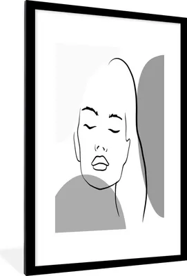 Produktbild von MuchoWow® Gerahmtes Poster Zeichnung - Frau - Schwarz - Weiß 60x90 cm - Poster mit Schwarzem Bilderrahmen Wandposter Rahmen Foto Bilder - Dekoration - Wandposter Wohnzimmer - Hochwertig