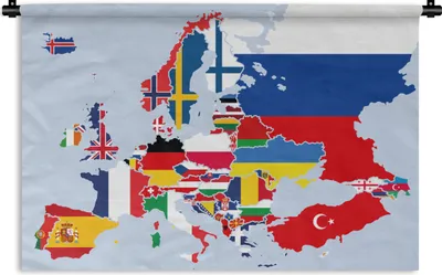 Produktbild von MuchoWow® Wandteppich Wandbehang Karte - Europa - Flagge 60x40 cm Tapisserie Dekoration Wandtuch - Wanddekorationen