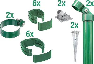 Produktbild von Alberts Zaunanschluss-Set für Wellengittertor an Schweißgitter Fix-Clip Pro, Höhe 81 cm, mit Einschlagbodenhülse, grün, 2er-Set