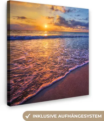 Produktbild von MuchoWow® - Leinwandbilder - Meer - Strand - Sonnenuntergang - Wolken - Horizont, Wandbild, Wanddeko Bilder Wohnzimmer, 20x20 cm