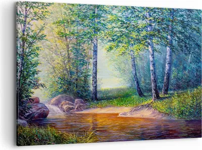 Produktbild von Bild auf Leinwand - Leinwandbild - Wiese Wasser Baum - 120x80cm - Wand Bild - Wanddeko - Wandbilder - Leinwanddruck - Bilder - Kunstdruck - Wanddekoration - Leinwand bilder - Wandkunst - AA120x80-4063
