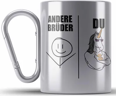 Produktbild von Trendation - Bruder Geschenk Edelstahl Tasse Karabiner Spruch Bester Bruder Geschenkidee von Schwester für Brüder (Silber)