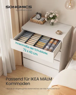 Produktbild von SONGMICS Schubladen-Organizer 4er Set, Unterwäsche-Organizer für IKEA HEMNES und MALM Kommoden, faltbar, Grau