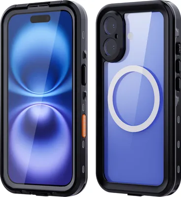 Immagine prodotto di Custodia impermeabile per iPhone 16, compatibile con MagSafe, resistente alla polvere e alla neve, IP68 custodia protettiva completa con protezione dello schermo integrata nero