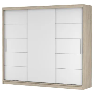 Produktbild von Schwebetürenschrank Alba 250 cm Sonoma/Weiß, ohne Spiegel und LED.