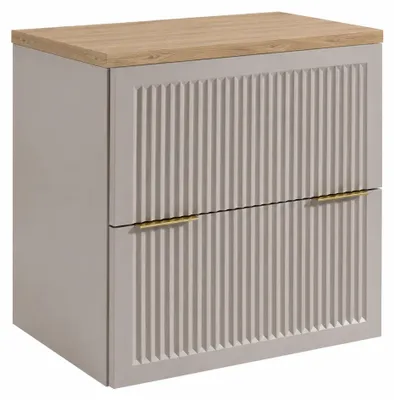 Imagen del producto de Mueble de baño suspendido de 60 cm con cajones, cuerpo en chapa de roble claro y frente en roble claro, con tiradores, dimensiones: 60 x 46 x 58,6 cm, Imagen generada por IA
