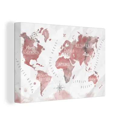 Produktbild von OneMillionCanvasses® - Leinwandbilder - 150x100 cm, Weltkarte - Farbe - rosa, Wandbilder Kunstdruck Wanddekoration