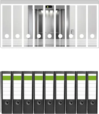 Produktbild von Wallario 9 Stück breite Ordner inkl. Klebeetiketten mit Motive Fahrstuhl -  Set mit Rückenschildern / Ordnerrücken Stickern