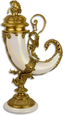 Produktbild von Casa Padrino Jugendstil Füllhorn mit Sockel Weiß / Gold 17,4 x 29,5 x H. 52 cm - Barock & Jugendstil Deko