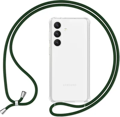 Produktbild von NALIA Klare Schutzhülle mit Kette für Samsung Galaxy S24 Hülle, Transparente Stabile Handyhülle mit Band zum Umhängen Dunkel-Grün