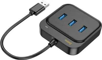Produktbild von HOCO HUB Adapter 4in1 USB auf USB3.0*3+RJ45 Gigabit Ethernet 1,2m HB35 schwarz