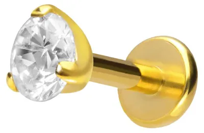 Produktbild von Ohrpiercing, Nasenpiercing Titan Labret mit Push Fit EINGEFASSTER KRISTALL Gold Stablänge: 7mm | Stabstärke: 1,2mm | Kristallgröße: 4mm