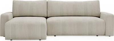 Produktbild von Kaiser Möbel Ecksofa mit schlaffunktion und bettkasten, Couch L form, Schlaffunktion ARAGON Dicker Cord Beige Ottomane Links