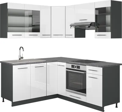 Produktbild von Eckküche Vicco Fame-Line Weiß Hochglanz/Anthrazit 190 x 46 cm ohne Arbeitsplatte, Model 35801