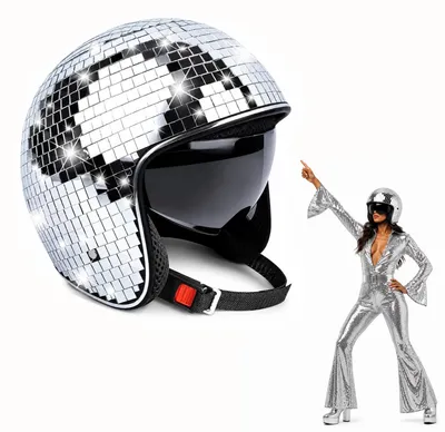 Disco-Ball-Helmhut mit Visier, Glitzer-Spiegelkugel, für Partys
