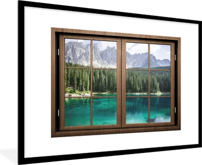 Produktbild von MuchoWow® MuchoWow® Gerahmtes Poster Aussicht - Baum - See 90x60 cm - Poster mit zchwarzem Bilderrahmen - Wanddekoration - Fotos
