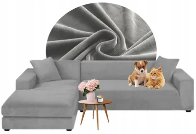 Produktbild von 2er Set Sofabezug - Hellgrau - 3-Sitzer 190-230 cm - Stretch - Ecksofa Bezug - Samt