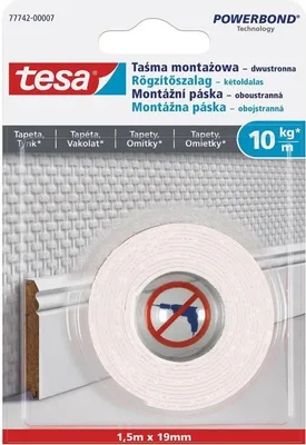 Produktbild von Tesa Powerbond – Klebeband, doppelseitig – Weiß – 1,5 m x 19 mm