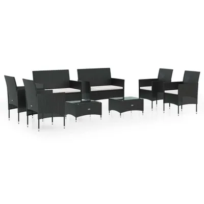 Produktbild von vidaXL 8-tlg. Garten-Lounge-Set mit Auflagen Poly Rattan Schwarz