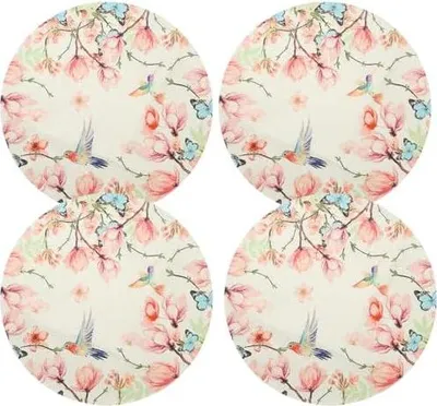 Produktbild von 4 Stück Frühling Blume Schmetterling Tischsets, Runde Platzsets 38cm, Abwaschbare Runde Platzsets, Leinendruck Platzdeckchen, Passend für Esstisch, Küche, Festival, Party Dekoration