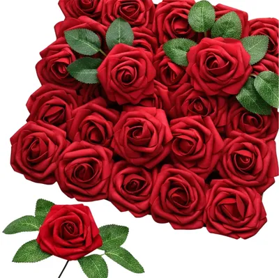 Produktbild von Strauß roter Rosen, Set mit 25 dekorativen Kunstblumen, Rosen