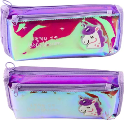 Immagine prodotto di Astuccio scolastico olografico con unicorno viola 21,5 x 9 cm
