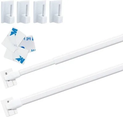 Produktbild von Famanu Ausziehbare Gardinenstangen mit selbstklebenden Haken - Set von 2 - 30-50 cm