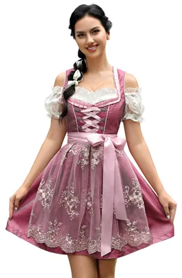 Produktbild von YesFashion Damen Dirndl Kurz Midi Trachtenkleid 3tlg. fš¹r -DREI Teilig: Kleid, Bluse, Schš¹rze Weinrot 36