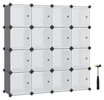 Boutloses Regalsystem, 16 Würfel, Kunststoff, Grau