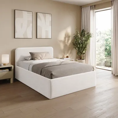 Produktbild von Home Collective Polsterbett 120x200 cm Doppelbett Bett mit verstellbarem Lattenrost & Stauraum, wählbare Matratze Kaltschaum H3 viele Größen verfügbar | Kordstoff Weiß, KI-generiertes Bild